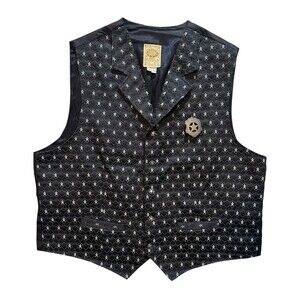 Vtg Wah Maker Vest XL Western Frontier Old West Star Pattern Concho Button W/Pin